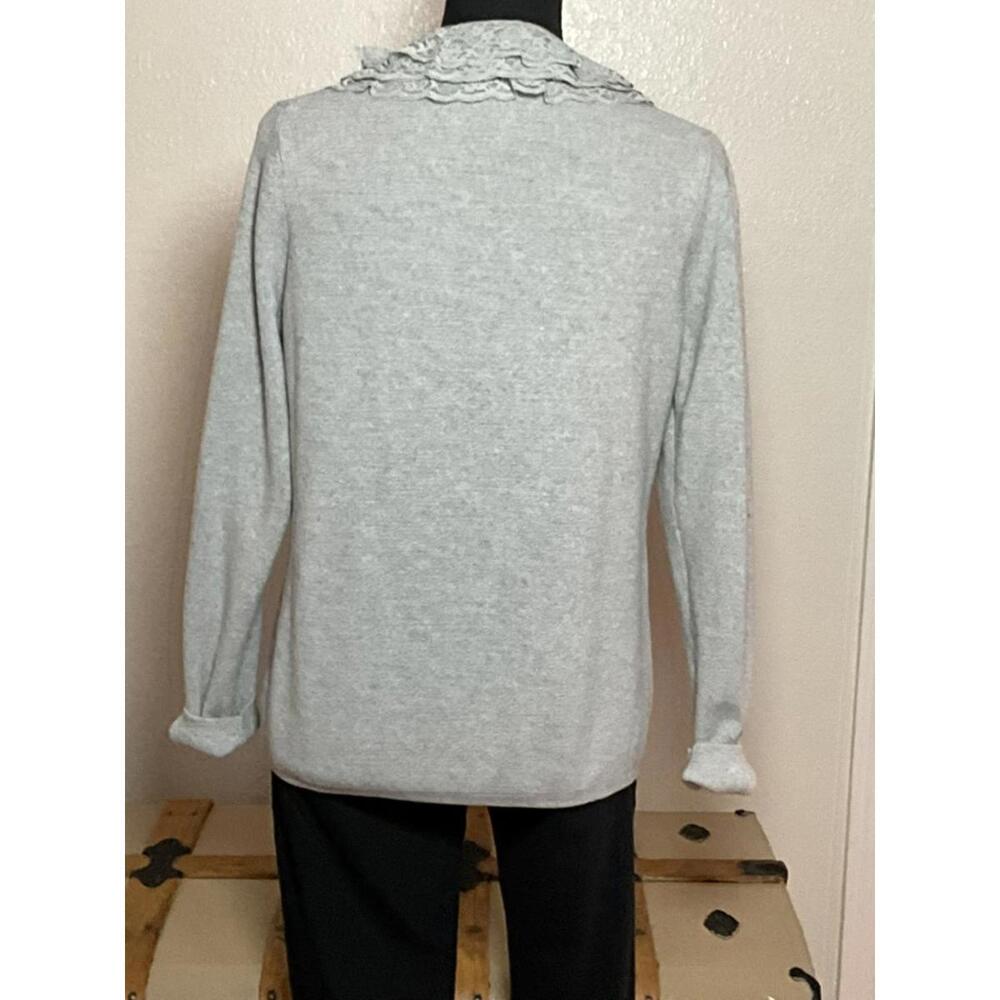 Liz Claiborne Ruffled Button Up Cardigan Sweater M Gray Romantic Boho Knit - Picture 3 of 8